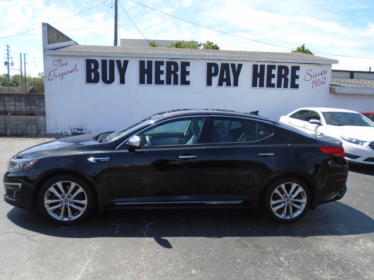 2014 Black /Grey Kia Optima SX Turbo (5XXGR4A68EG) with an 2.0L L4 DOHC 16V TURBO engine, 6-Speed Automatic transmission, located at 6112 N Florida Avenue, Tampa, FL, 33604, (888) 521-5131, 27.954929, -82.459534 - Photo#0